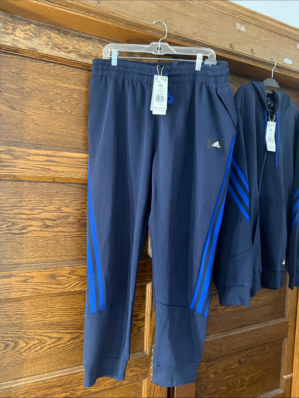 adidas Navy Sweatpants with Bright Blue Stripes - Kids